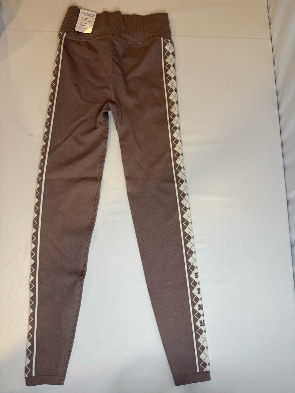 PINK Victoria's Secret Brown Leggings with Geometric Side Trim